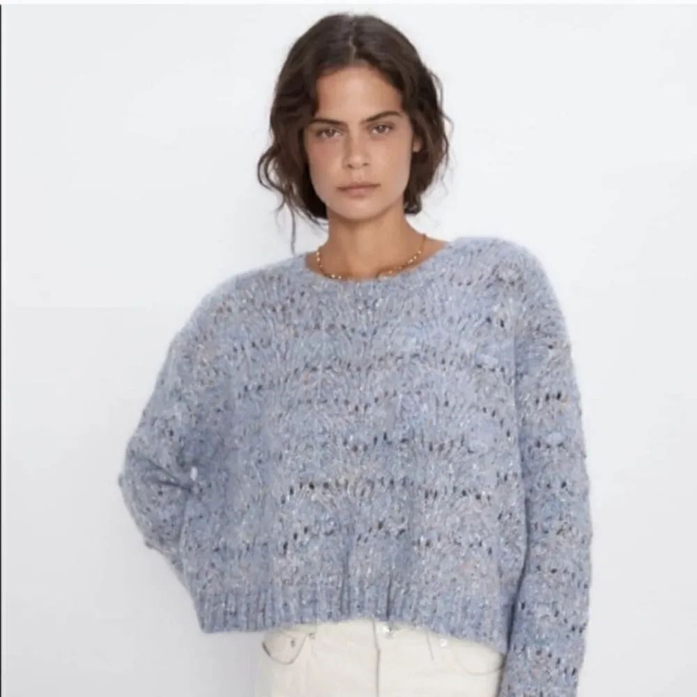 NEW Zara Wool Blend Boxy Popcorn Knit Crewneck Longsleeve Sweater Size Small